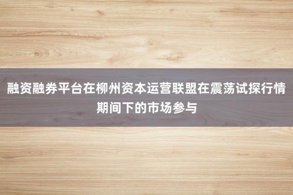 融资融券平台在柳州资本运营联盟在震荡试探行情期间下的市场参与