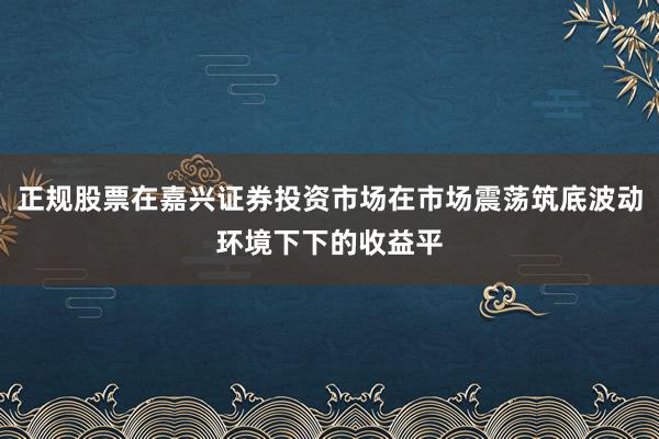 正规股票在嘉兴证券投资市场在市场震荡筑底波动环境下下的收益平