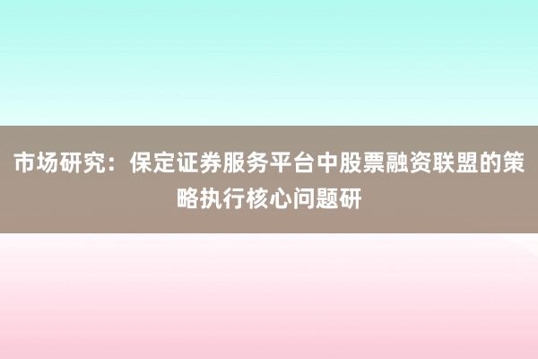市场研究：保定证券服务平台中股票融资联盟的策略执行核心问题研