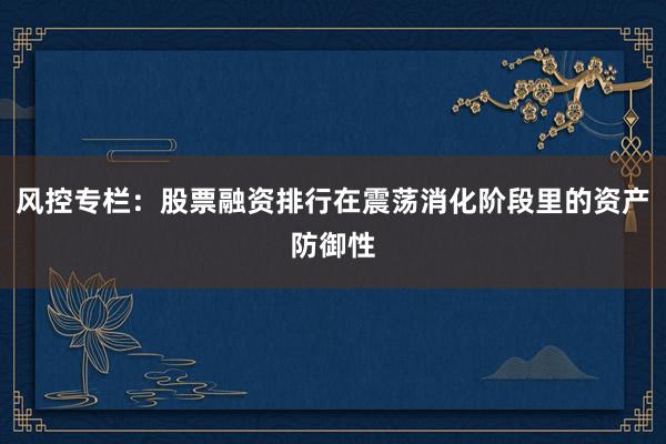 风控专栏：股票融资排行在震荡消化阶段里的资产防御性