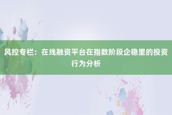 风控专栏：在线融资平台在指数阶段企稳里的投资行为分析