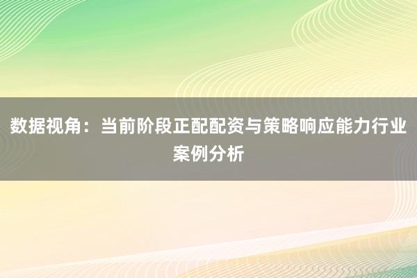 数据视角：当前阶段正配配资与策略响应能力行业案例分析