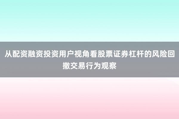 从配资融资投资用户视角看股票证券杠杆的风险回撤交易行为观察