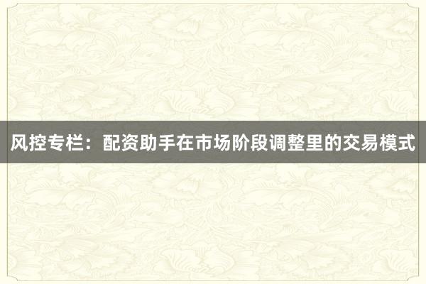 风控专栏：配资助手在市场阶段调整里的交易模式