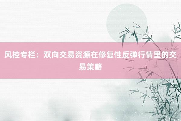 风控专栏：双向交易资源在修复性反弹行情里的交易策略