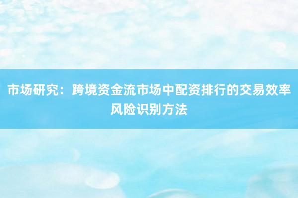 市场研究：跨境资金流市场中配资排行的交易效率风险识别方法