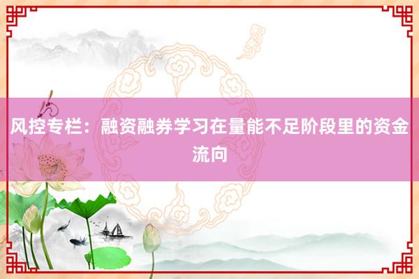 风控专栏：融资融券学习在量能不足阶段里的资金流向