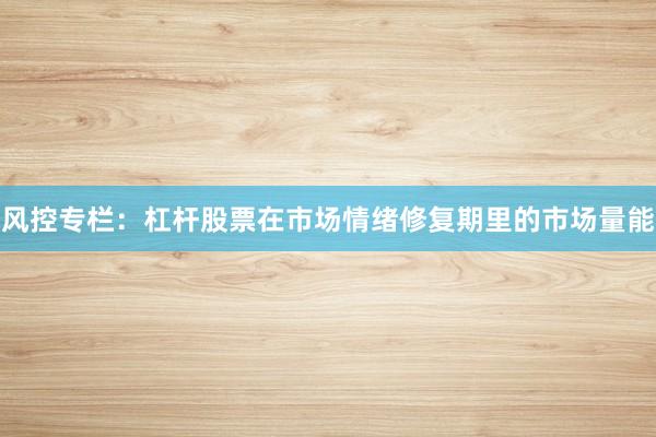 风控专栏：杠杆股票在市场情绪修复期里的市场量能