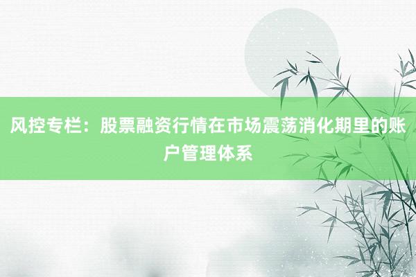 风控专栏：股票融资行情在市场震荡消化期里的账户管理体系