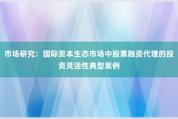 市场研究：国际资本生态市场中股票融资代理的投资灵活性典型案例