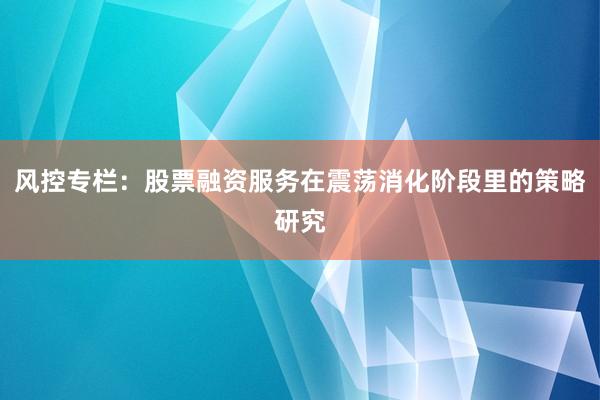 风控专栏：股票融资服务在震荡消化阶段里的策略研究