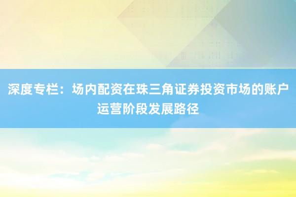 深度专栏：场内配资在珠三角证券投资市场的账户运营阶段发展路径