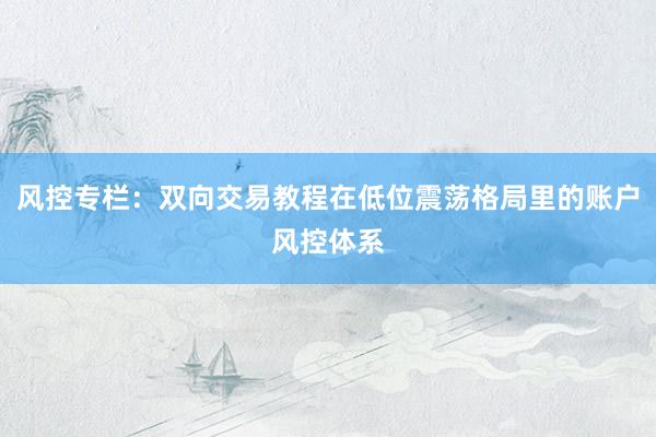 风控专栏：双向交易教程在低位震荡格局里的账户风控体系