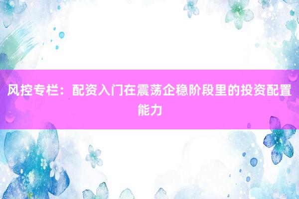 风控专栏：配资入门在震荡企稳阶段里的投资配置能力
