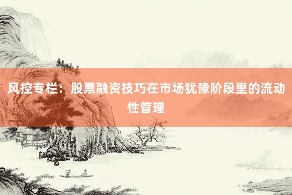 风控专栏：股票融资技巧在市场犹豫阶段里的流动性管理