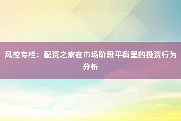 风控专栏：配资之家在市场阶段平衡里的投资行为分析