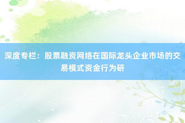 深度专栏：股票融资网络在国际龙头企业市场的交易模式资金行为研