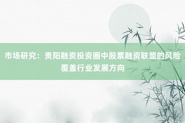 市场研究：贵阳融资投资圈中股票融资联盟的风险覆盖行业发展方向