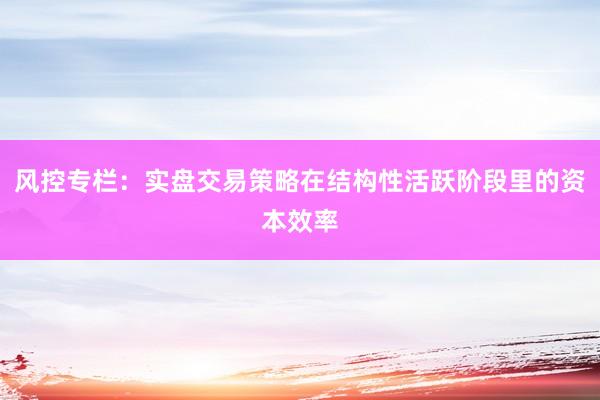 风控专栏：实盘交易策略在结构性活跃阶段里的资本效率