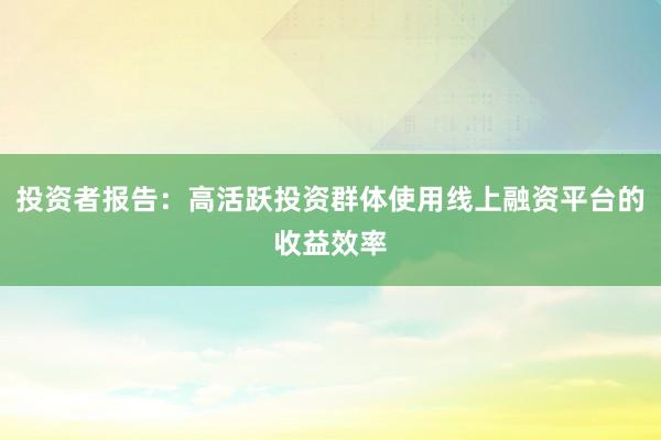 投资者报告：高活跃投资群体使用线上融资平台的收益效率