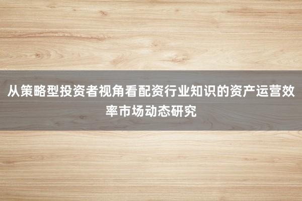 从策略型投资者视角看配资行业知识的资产运营效率市场动态研究