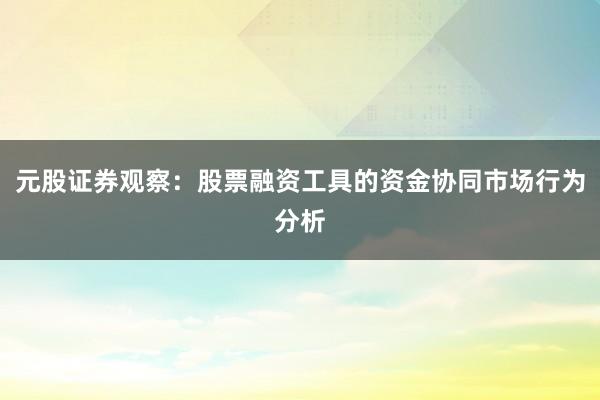 元股证券观察：股票融资工具的资金协同市场行为分析