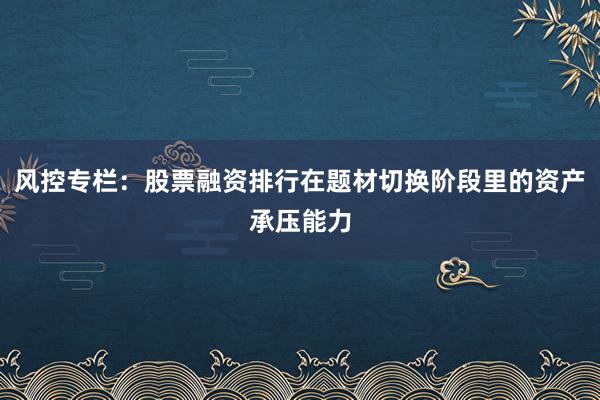 风控专栏：股票融资排行在题材切换阶段里的资产承压能力