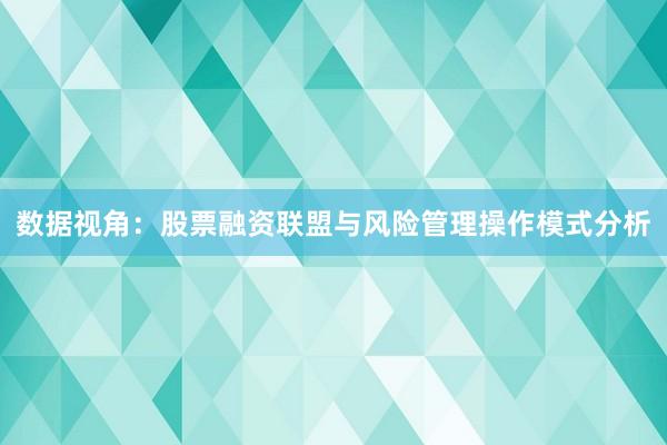 数据视角：股票融资联盟与风险管理操作模式分析