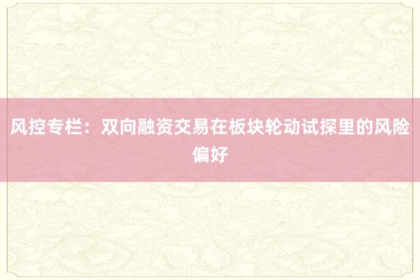 风控专栏：双向融资交易在板块轮动试探里的风险偏好