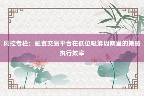 风控专栏：融资交易平台在低位吸筹周期里的策略执行效率