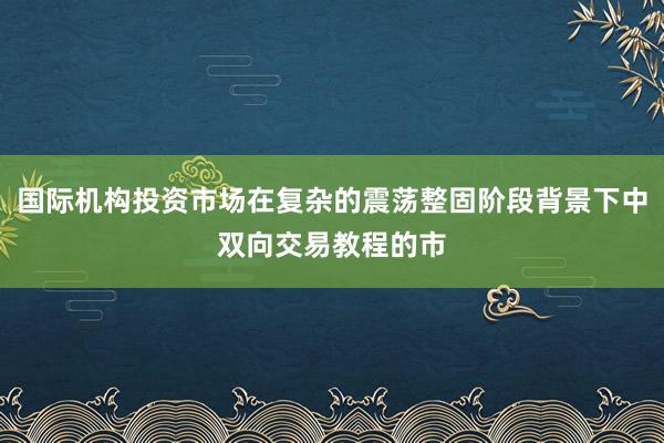 国际机构投资市场在复杂的震荡整固阶段背景下中双向交易教程的市