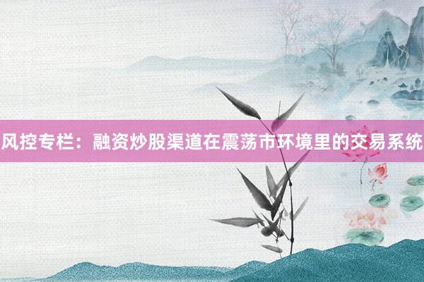 风控专栏：融资炒股渠道在震荡市环境里的交易系统
