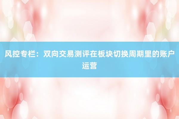 风控专栏：双向交易测评在板块切换周期里的账户运营