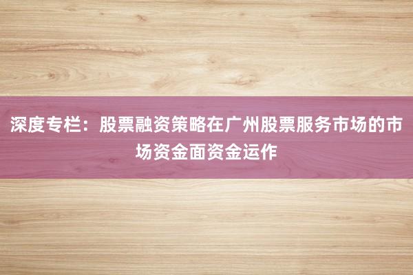 深度专栏：股票融资策略在广州股票服务市场的市场资金面资金运作
