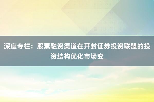 深度专栏:股票融资渠道在开封证券投资联盟的投资结构优化市场变