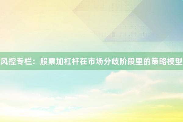 风控专栏：股票加杠杆在市场分歧阶段里的策略模型
