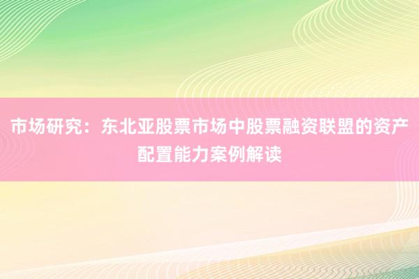 市场研究：东北亚股票市场中股票融资联盟的资产配置能力案例解读