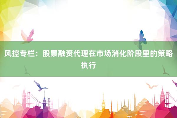 风控专栏：股票融资代理在市场消化阶段里的策略执行