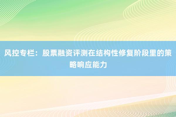 风控专栏：股票融资评测在结构性修复阶段里的策略响应能力