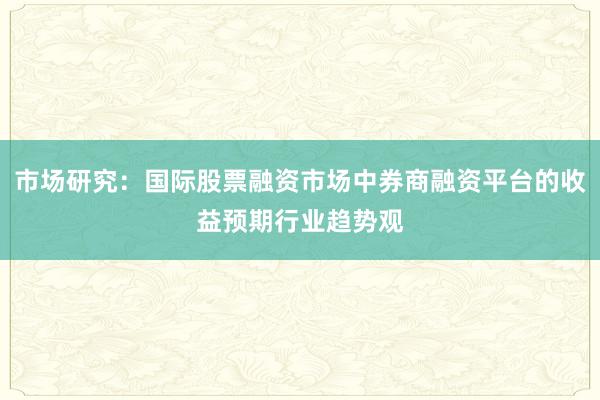 市场研究：国际股票融资市场中券商融资平台的收益预期行业趋势观