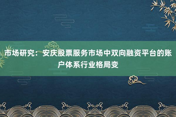 市场研究：安庆股票服务市场中双向融资平台的账户体系行业格局变