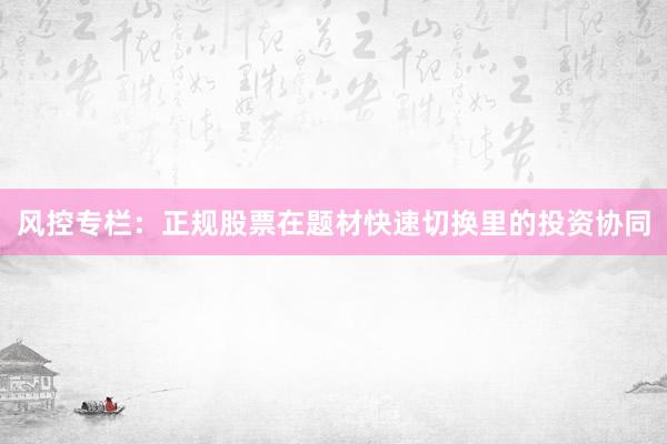 风控专栏：正规股票在题材快速切换里的投资协同