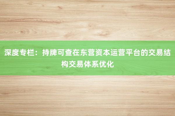 深度专栏：持牌可查在东营资本运营平台的交易结构交易体系优化