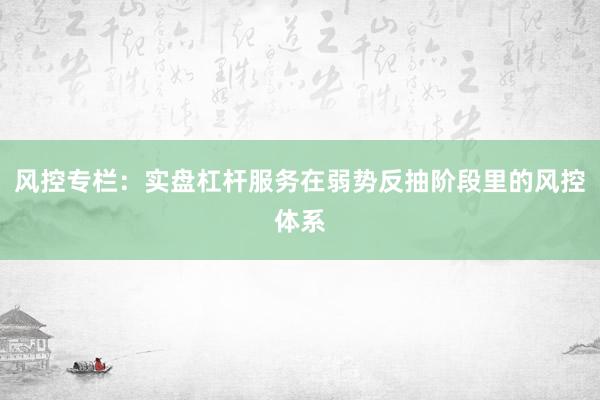 风控专栏：实盘杠杆服务在弱势反抽阶段里的风控体系