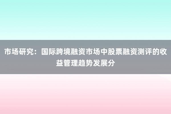市场研究：国际跨境融资市场中股票融资测评的收益管理趋势发展分