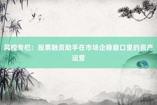 风控专栏：股票融资助手在市场企稳窗口里的资产运营