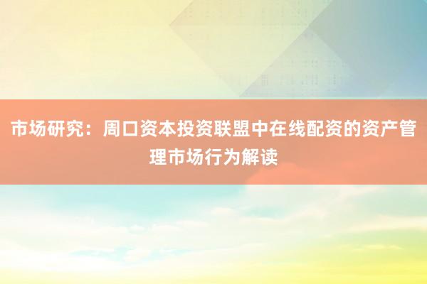 市场研究：周口资本投资联盟中在线配资的资产管理市场行为解读