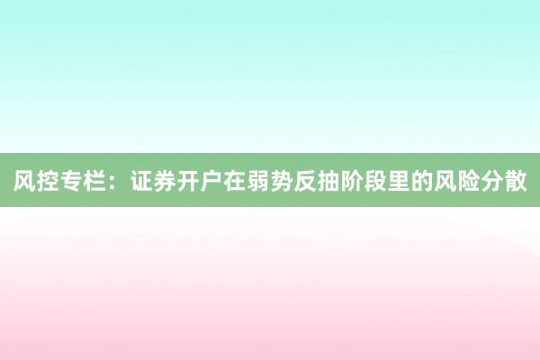 风控专栏：证券开户在弱势反抽阶段里的风险分散