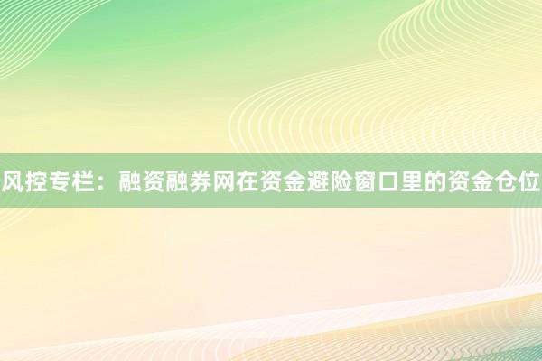 风控专栏：融资融券网在资金避险窗口里的资金仓位