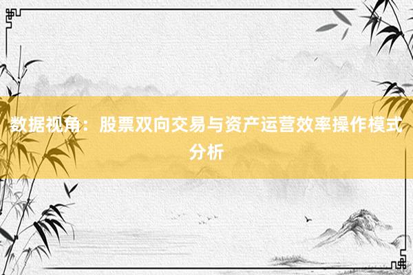 数据视角：股票双向交易与资产运营效率操作模式分析